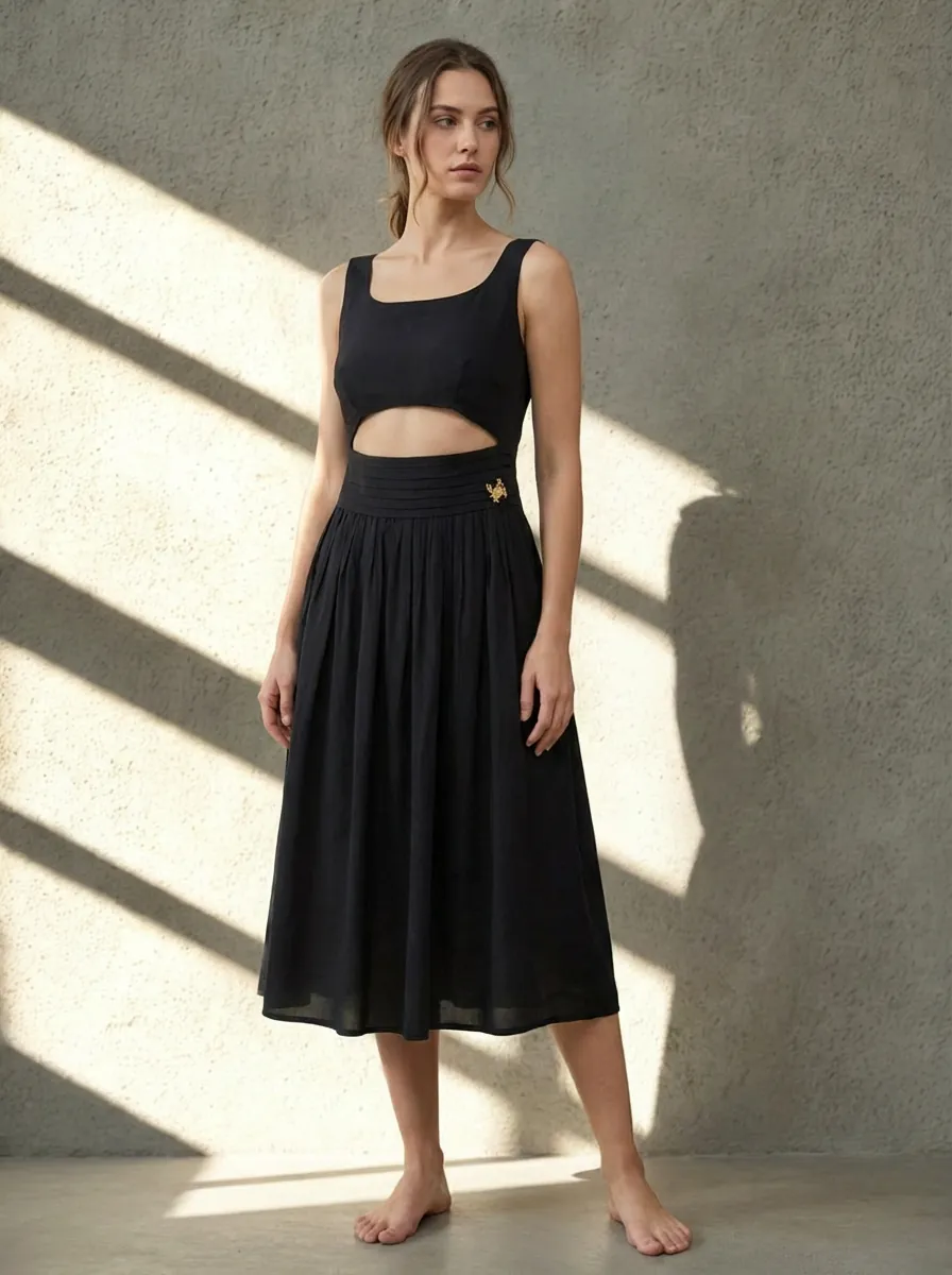 Black Silk Crepe Sculpted Dress