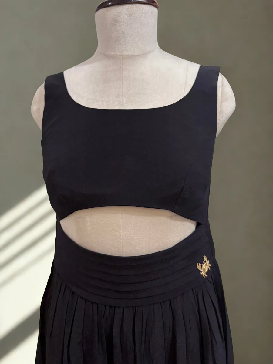 Black Silk Crepe Sculpted Dress — view 2